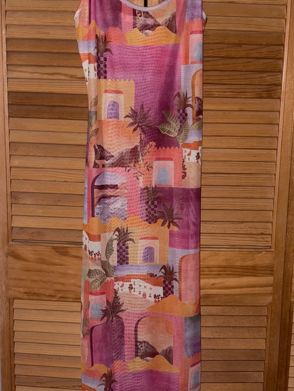 Strappy Pink Multi-Print Maxi Dress